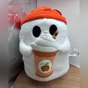 Ghost Pillow with Pumpkin Spice Latte and Orange Beanie Viral 16 inch NEW Plush